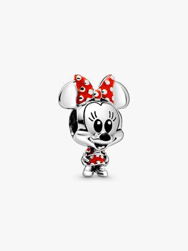 Disney Minnie-Maus-Charm mit gepunktetem Kleid und Schleife – Sterlingsilber Disney Minnie-Maus-Charm mit gepunktetem Kleid und Schleife – Sterlingsilber