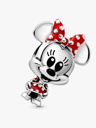 Disney Minnie-Maus-Charm mit gepunktetem Kleid und Schleife – Sterlingsilber Disney Minnie-Maus-Charm mit gepunktetem Kleid und Schleife – Sterlingsilber