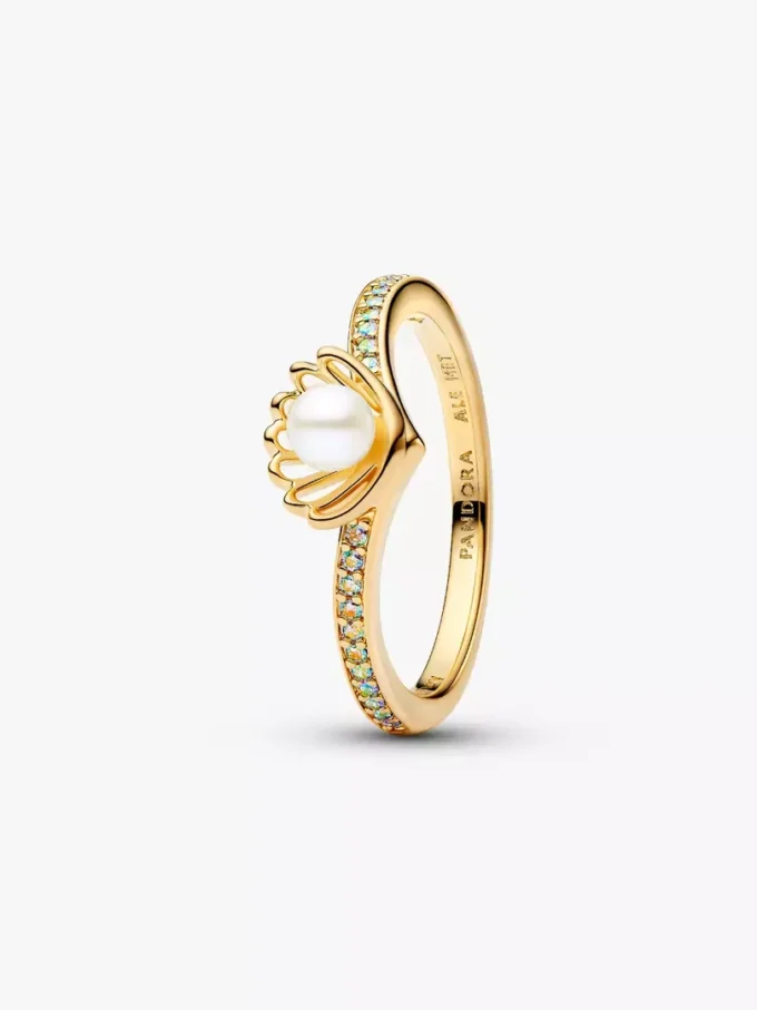 Disney-Prinzessin-Ariel-Ring mit Muschel und behandelter Süßwasserzuchtperle, 14-karätig vergoldet Disney-Prinzessin-Ariel-Ring mit Muschel und behandelter Süßwasserzuchtperle, 14-karätig vergoldet