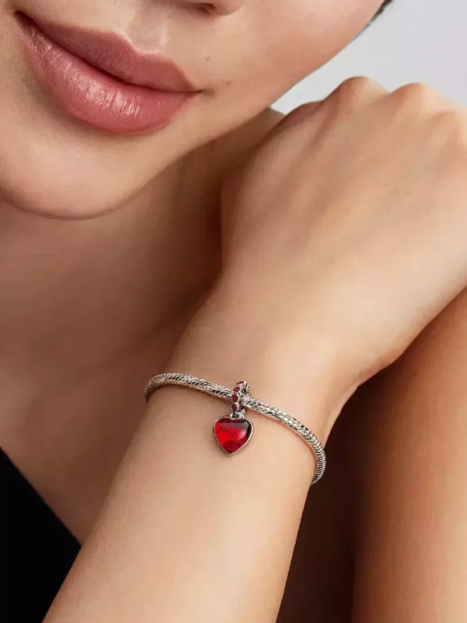 Doppel-Dangle-Charm aus rotem Murano Glass und Sterlingsilber