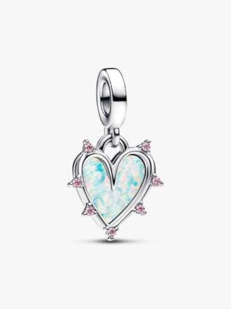 Doppel-Dangle Charm „Friendship“ mit Opaleffekt – Sterlingsilber