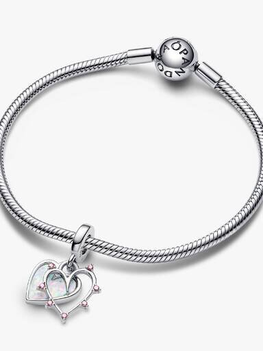 Doppel-Dangle Charm „Friendship“ mit Opaleffekt – Sterlingsilber Doppel-Dangle Charm „Friendship“ mit Opaleffekt – Sterlingsilber