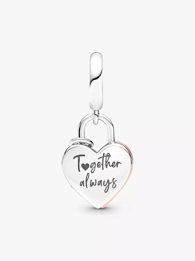 Doppel-Dangle Charm „Herz-Vorhängeschloss“ aus Sterlingsilber, 14 Karat Roségold-Beschichtung Doppel-Dangle Charm „Herz-Vorhängeschloss“ aus Sterlingsilber, 14 Karat Roségold-Beschichtung