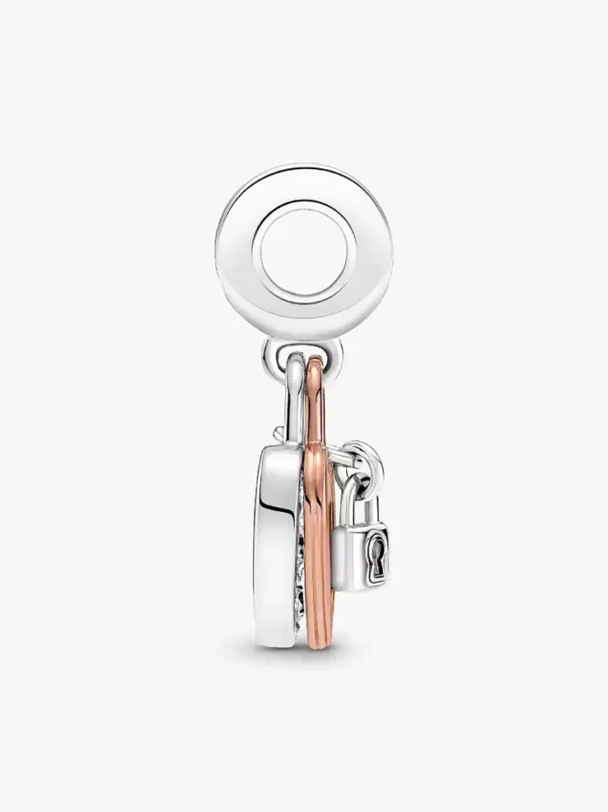 Doppel-Dangle Charm „Herz-Vorhängeschloss“ aus Sterlingsilber, 14 Karat Roségold-Beschichtung Doppel-Dangle Charm „Herz-Vorhängeschloss“ aus Sterlingsilber, 14 Karat Roségold-Beschichtung