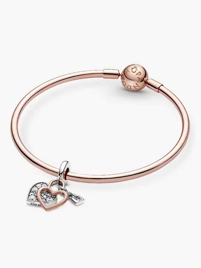 Doppel-Dangle Charm „Herz-Vorhängeschloss“ aus Sterlingsilber, 14 Karat Roségold-Beschichtung Doppel-Dangle Charm „Herz-Vorhängeschloss“ aus Sterlingsilber, 14 Karat Roségold-Beschichtung