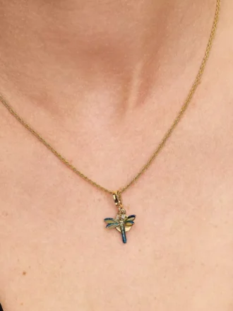 Doppel-Dangle Charm „Libelle“, 14-karätig vergoldet