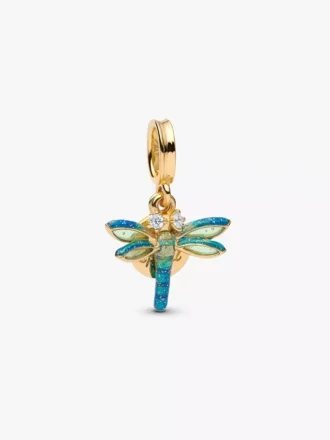 Doppel-Dangle Charm „Libelle“, 14-karätig vergoldet