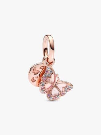 Doppel-Dangle Charm „Pink Butterfly & Quote“ – 14 Karat Roségold-Beschichtung