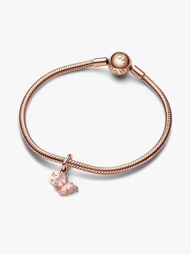 Doppel-Dangle Charm „Pink Butterfly & Quote“ – 14 Karat Roségold-Beschichtung Doppel-Dangle Charm „Pink Butterfly & Quote“ – 14 Karat Roségold-Beschichtung