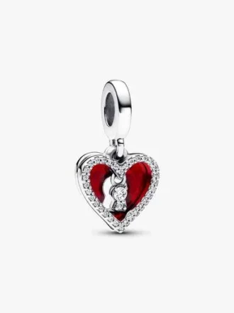 Doppel-Dangle Charm „Rotes Herz & Schlüsselloch“ – Sterlingsilber