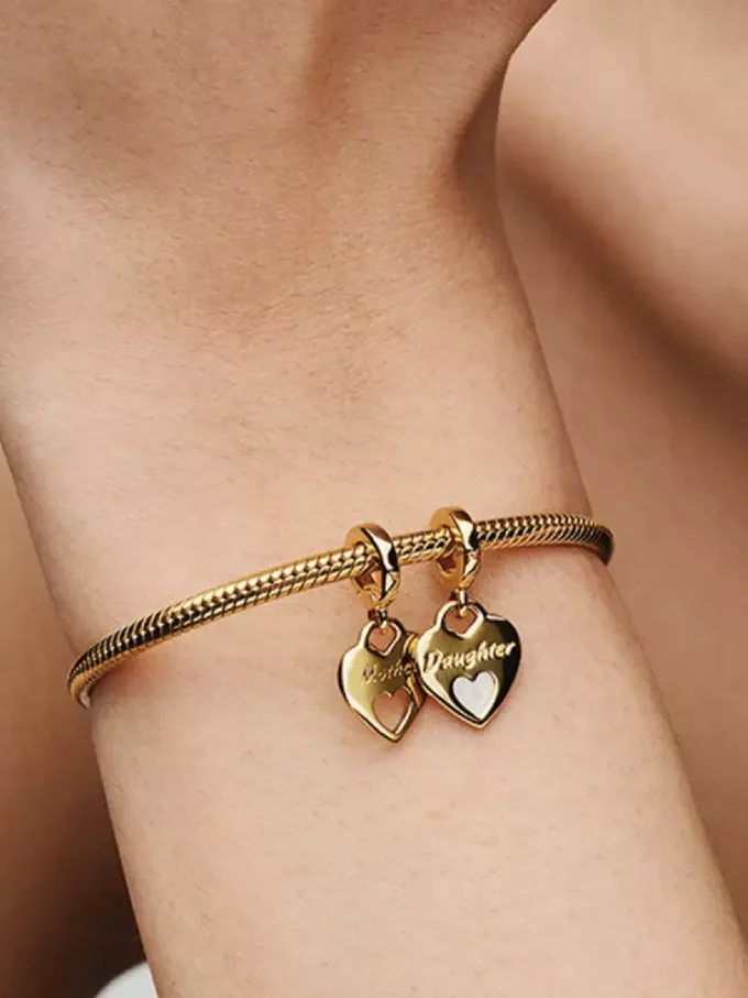 Doppelherz-Dangle Charm, 14 Karat vergoldet Doppelherz-Dangle Charm, 14 Karat vergoldet