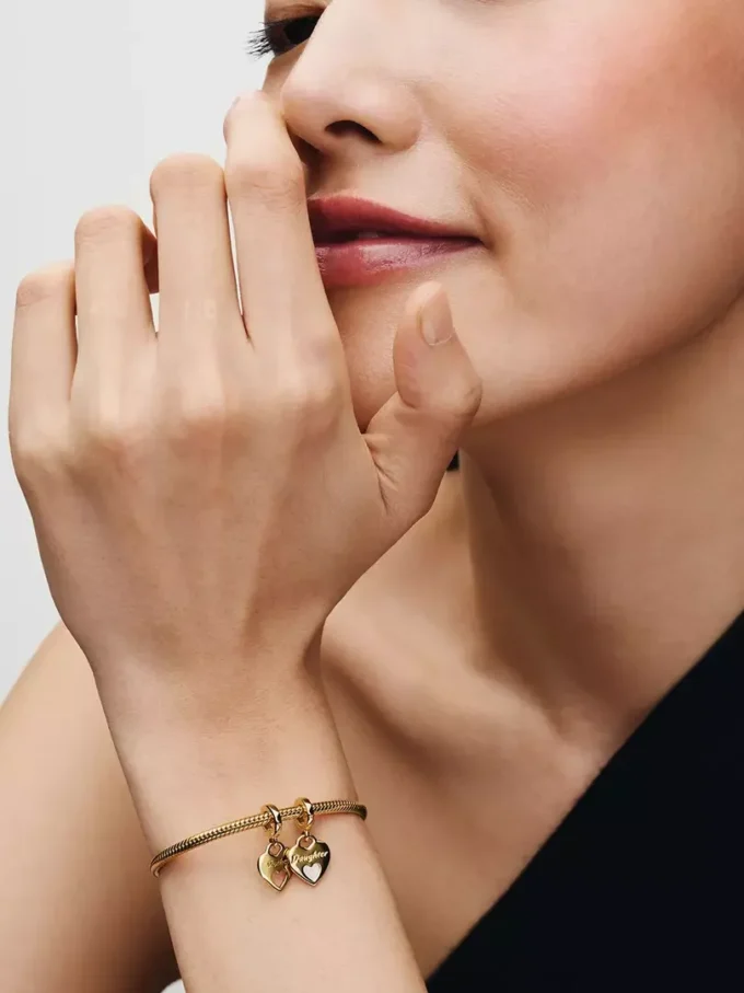 Doppelherz-Dangle Charm, 14 Karat vergoldet Doppelherz-Dangle Charm, 14 Karat vergoldet