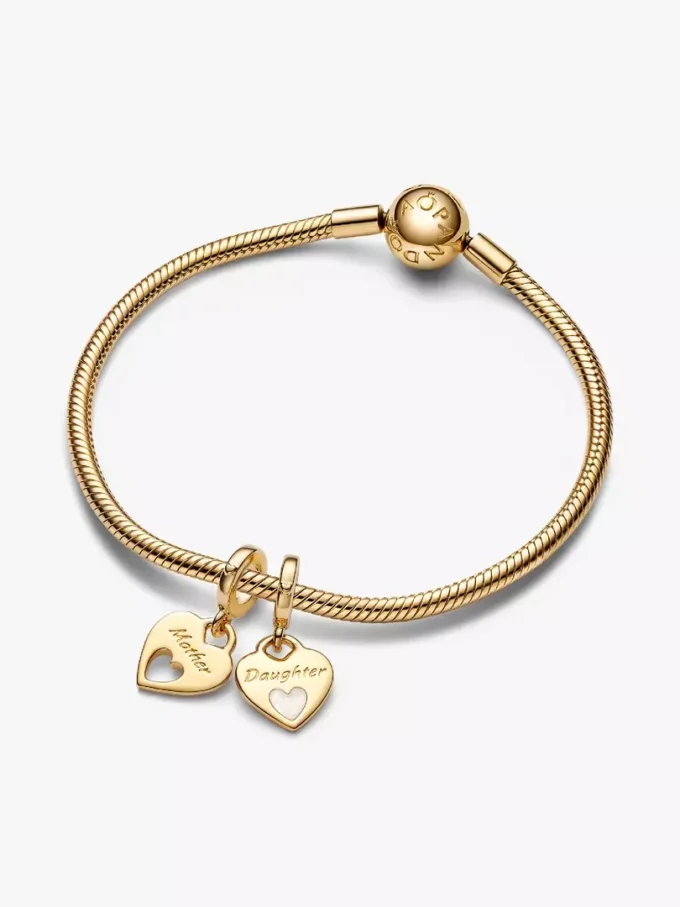 Doppelherz-Dangle Charm, 14 Karat vergoldet Doppelherz-Dangle Charm, 14 Karat vergoldet