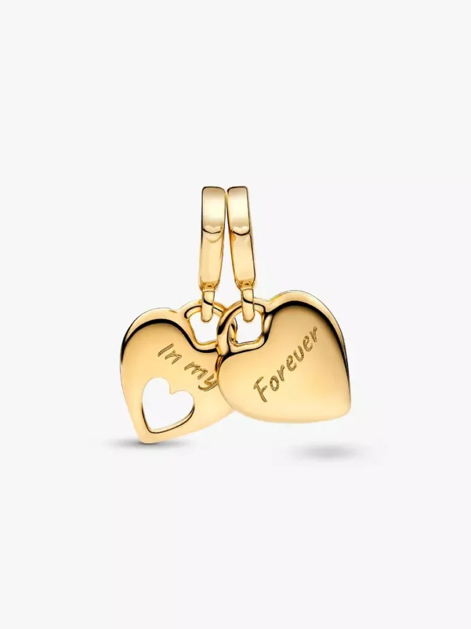 Doppelherz-Dangle Charm, 14 Karat vergoldet Doppelherz-Dangle Charm, 14 Karat vergoldet