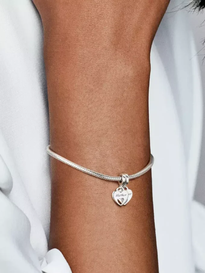 Doppelherz-Dangle Charm aus Sterlingsilber Doppelherz-Dangle Charm aus Sterlingsilber