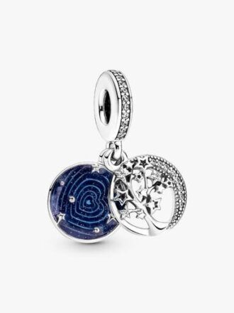 Doppelter Baum- und Galaxie-Mond-Charm – Sterlingsilber