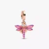 Doppelter Dangle Charm in Form einer rosa Libelle, 14 Karat Roségold-Beschichtung Doppelter Dangle Charm in Form einer rosa Libelle, 14 Karat Roségold-Beschichtung