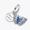 Doppelter Dangle Charm mit blauem Schmetterling und Zitat aus Sterlingsilber Doppelter Dangle Charm mit blauem Schmetterling und Zitat aus Sterlingsilber
