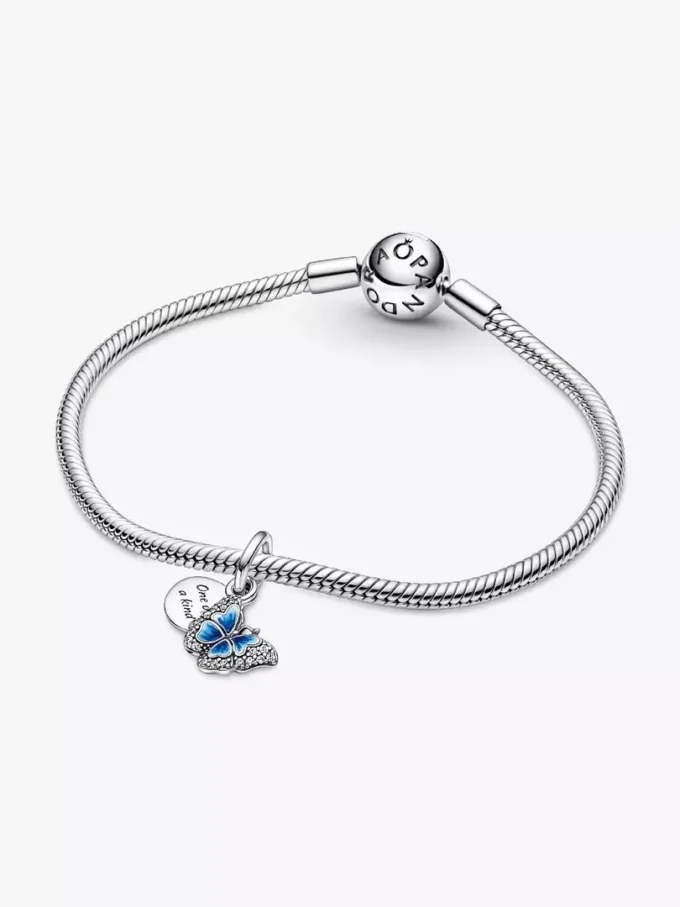 Doppelter Dangle Charm mit blauem Schmetterling und Zitat aus Sterlingsilber Doppelter Dangle Charm mit blauem Schmetterling und Zitat aus Sterlingsilber