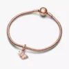Doppelter Dangle Charm mit rosa Schmetterling und Zitat, 14 Karat Roségold-Beschichtung