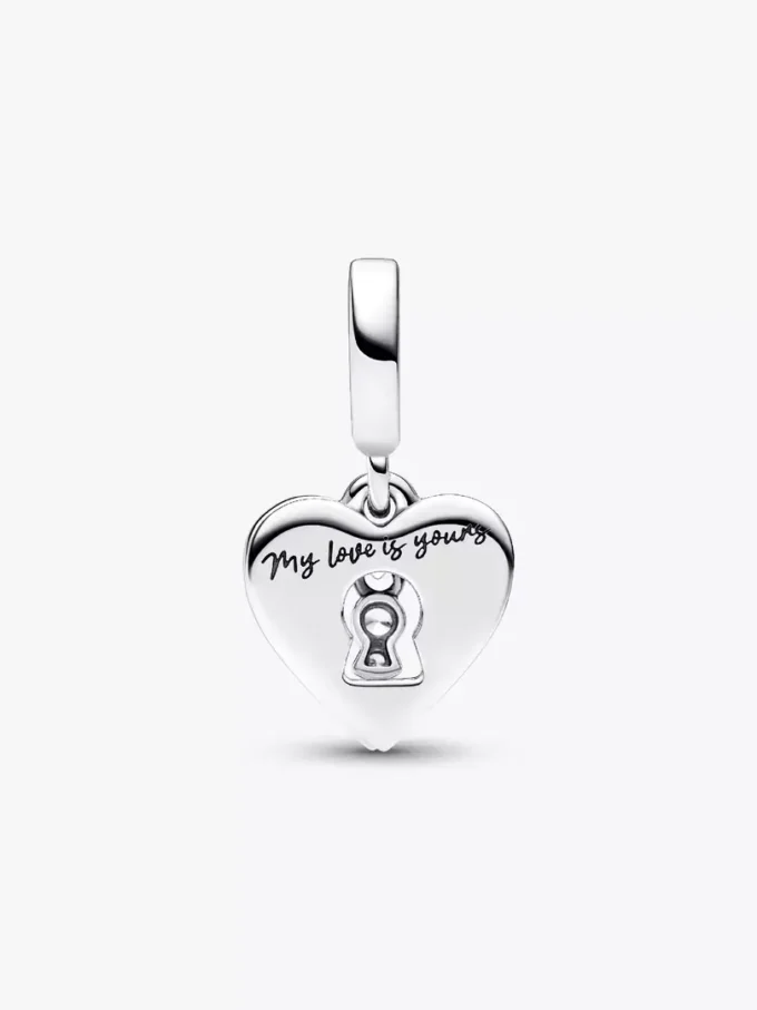 Doppelter Dangle Charm „Rotes Herz & Schlüsselloch“ aus Sterlingsilber Doppelter Dangle Charm „Rotes Herz & Schlüsselloch“ aus Sterlingsilber