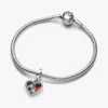 Doppelter Dangle Charm „Rotes Herz & Schlüsselloch“ aus Sterlingsilber Doppelter Dangle Charm „Rotes Herz & Schlüsselloch“ aus Sterlingsilber