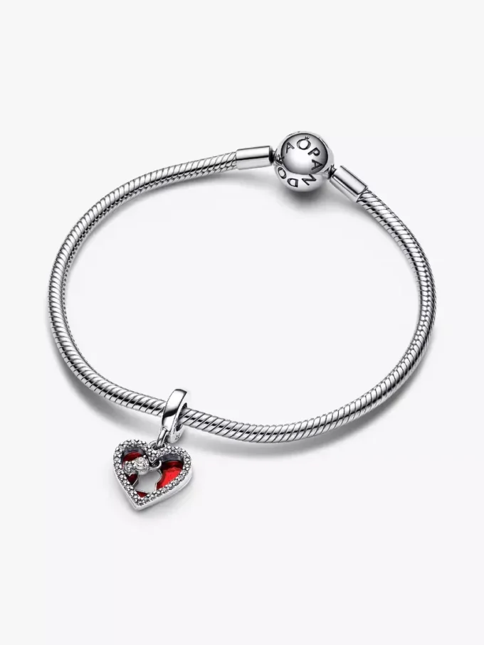 Doppelter Dangle Charm „Rotes Herz & Schlüsselloch“ aus Sterlingsilber Doppelter Dangle Charm „Rotes Herz & Schlüsselloch“ aus Sterlingsilber
