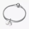 Doppelter Dangle Charm „Weiße Rose in voller Blüte“ aus Sterlingsilber Doppelter Dangle Charm „Weiße Rose in voller Blüte“ aus Sterlingsilber