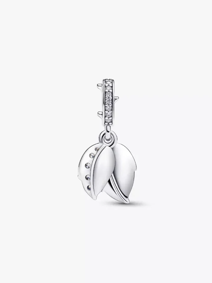 Doppelter Dangle Charm „Weiße Rose in voller Blüte“ aus Sterlingsilber Doppelter Dangle Charm „Weiße Rose in voller Blüte“ aus Sterlingsilber