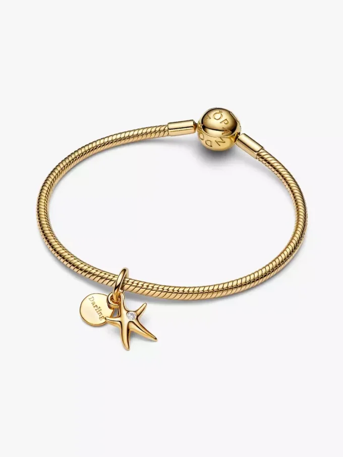 Doppelter Seestern-Dangle Charm, 14-karätig vergoldet Doppelter Seestern-Dangle Charm, 14-karätig vergoldet