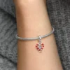 Doppelter Zuckerstangen-Herz-Dangle Charm aus Sterlingsilber Doppelter Zuckerstangen-Herz-Dangle Charm aus Sterlingsilber