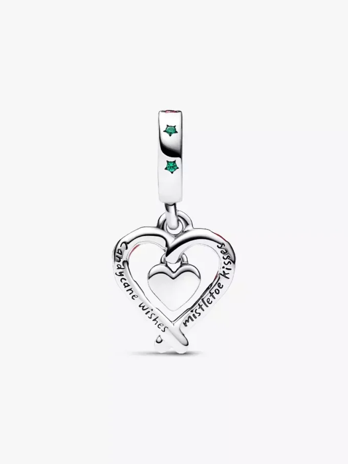 Doppelter Zuckerstangen-Herz-Dangle Charm aus Sterlingsilber Doppelter Zuckerstangen-Herz-Dangle Charm aus Sterlingsilber