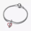 Doppelter Zuckerstangen-Herz-Dangle Charm aus Sterlingsilber Doppelter Zuckerstangen-Herz-Dangle Charm aus Sterlingsilber