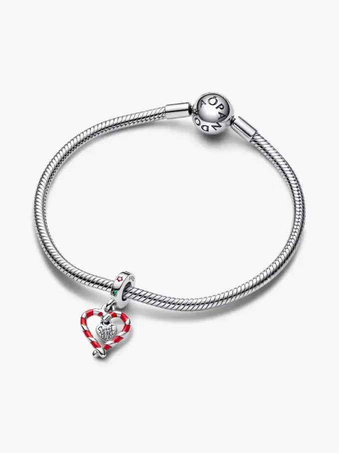 Doppelter Zuckerstangen-Herz-Dangle Charm aus Sterlingsilber Doppelter Zuckerstangen-Herz-Dangle Charm aus Sterlingsilber