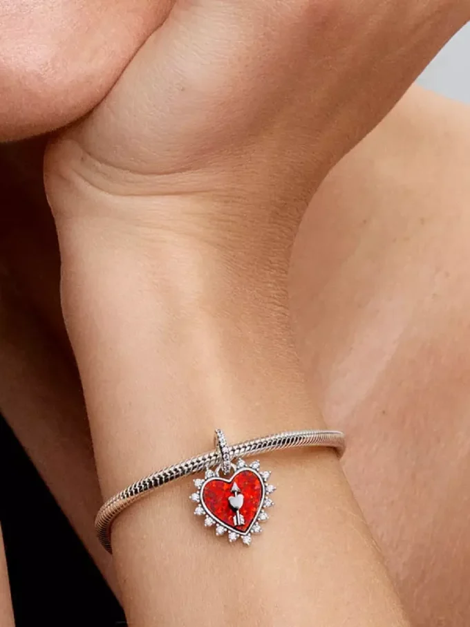 Drehbarer Herz-Dangle Charm aus Sterlingsilber Drehbarer Herz-Dangle Charm aus Sterlingsilber