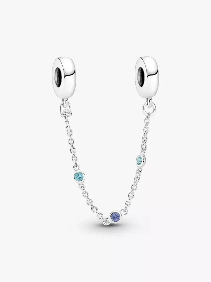 Dreifache Safety Chain mit blauen Steinen aus Sterlingsilber