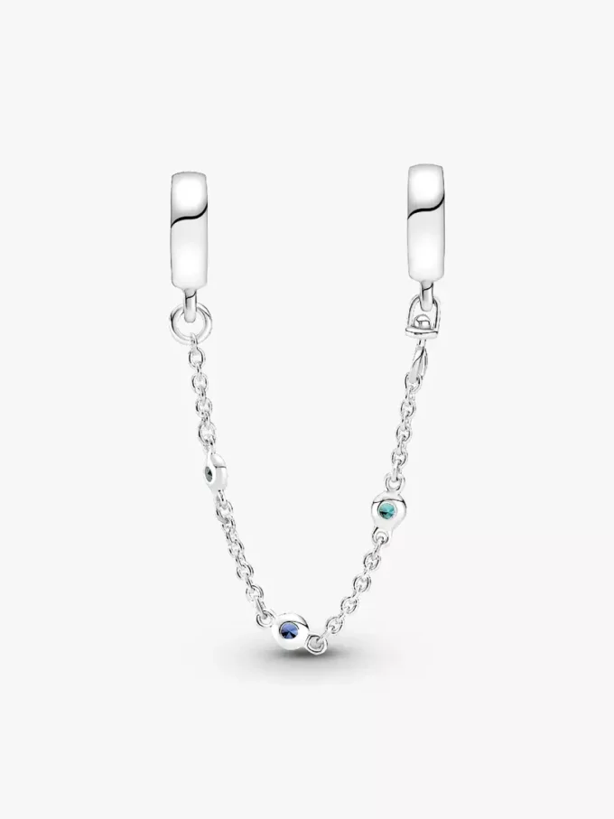 Dreifache Safety Chain mit blauen Steinen aus Sterlingsilber
