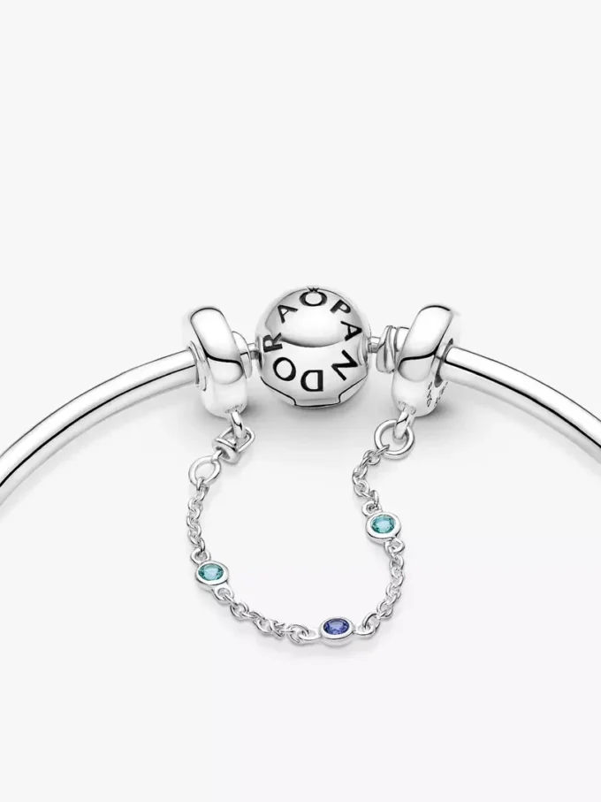 Dreifache Safety Chain mit blauen Steinen aus Sterlingsilber