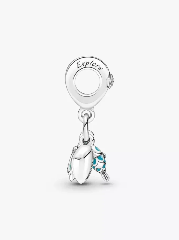 Dreifacher Dangle Charm aus Sterlingsilber mit Fisch, Meeresschildkröte und Muschel Dreifacher Dangle Charm aus Sterlingsilber mit Fisch, Meeresschildkröte und Muschel