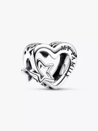 Durchbrochener Familien-Herz-&-Stern-Charm aus Sterlingsilber Durchbrochener Familien-Herz-&-Stern-Charm aus Sterlingsilber