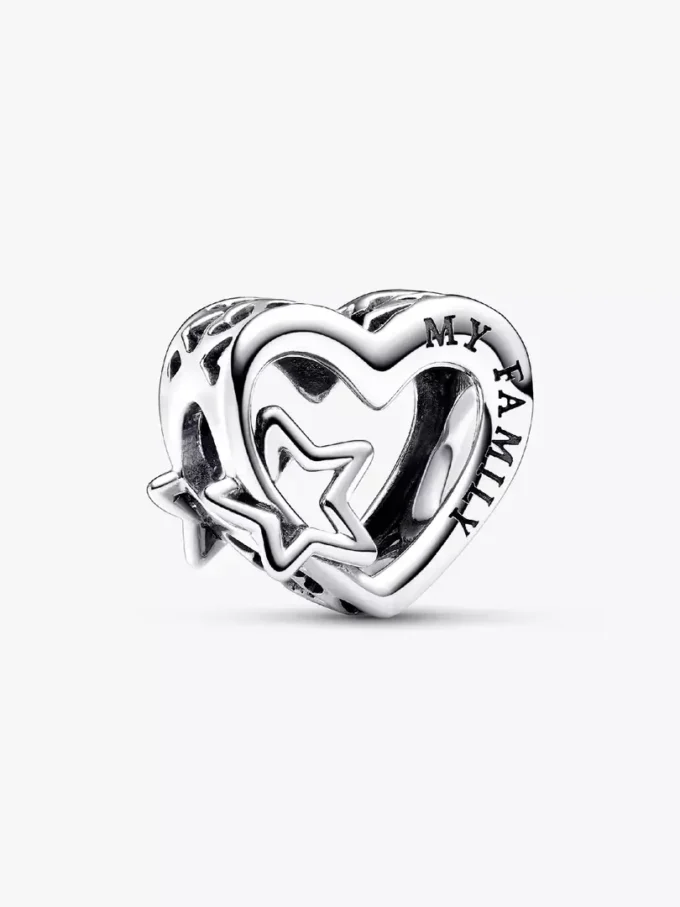Durchbrochener Familien-Herz-&-Stern-Charm aus Sterlingsilber Durchbrochener Familien-Herz-&-Stern-Charm aus Sterlingsilber
