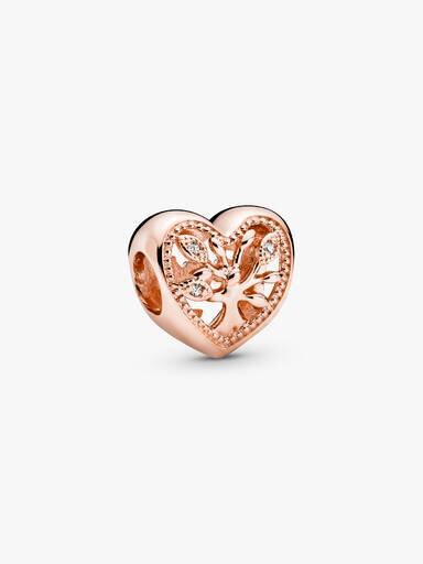 Durchbrochener Familienbaum-Herz-Charm – 14 Karat Roségold-Beschichtung Durchbrochener Familienbaum-Herz-Charm – 14 Karat Roségold-Beschichtung