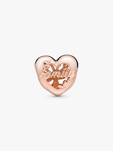 Durchbrochener Familienbaum-Herz-Charm – 14 Karat Roségold-Beschichtung Durchbrochener Familienbaum-Herz-Charm – 14 Karat Roségold-Beschichtung