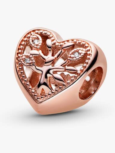 Durchbrochener Familienbaum-Herz-Charm – 14 Karat Roségold-Beschichtung Durchbrochener Familienbaum-Herz-Charm – 14 Karat Roségold-Beschichtung