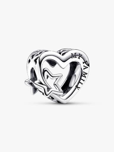Durchbrochener „Family Heart & Star“-Charm – Sterlingsilber Durchbrochener „Family Heart & Star“-Charm – Sterlingsilber