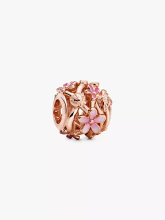 Durchbrochener rosa Gänseblümchen-Charm, 14 Karat Roségold-Beschichtung