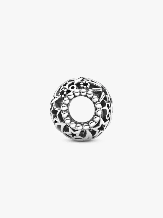 Durchbrochener Sonnen-, Sterne- und Mond-Charm aus Sterlingsilber Durchbrochener Sonnen-, Sterne- und Mond-Charm aus Sterlingsilber