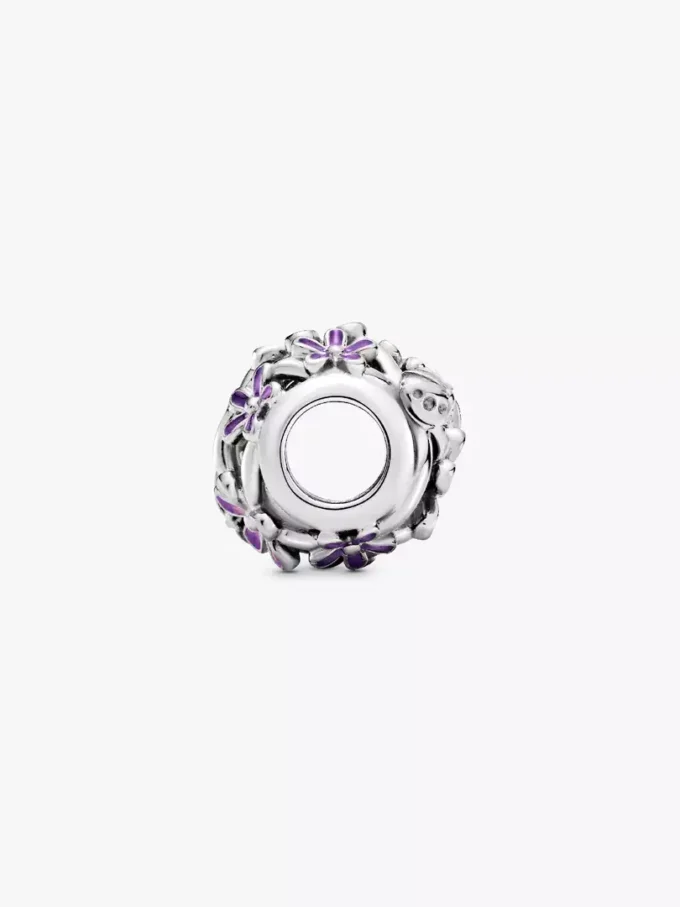Durchbrochener violetter Gänseblümchen-Charm aus Sterlingsilber Durchbrochener violetter Gänseblümchen-Charm aus Sterlingsilber