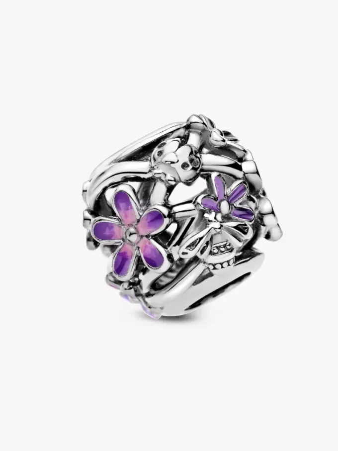 Durchbrochener violetter Gänseblümchen-Charm aus Sterlingsilber Durchbrochener violetter Gänseblümchen-Charm aus Sterlingsilber
