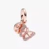 Doppelter Dangle Charm mit rosa Schmetterling und Zitat, 14 Karat Roségold-Beschichtung